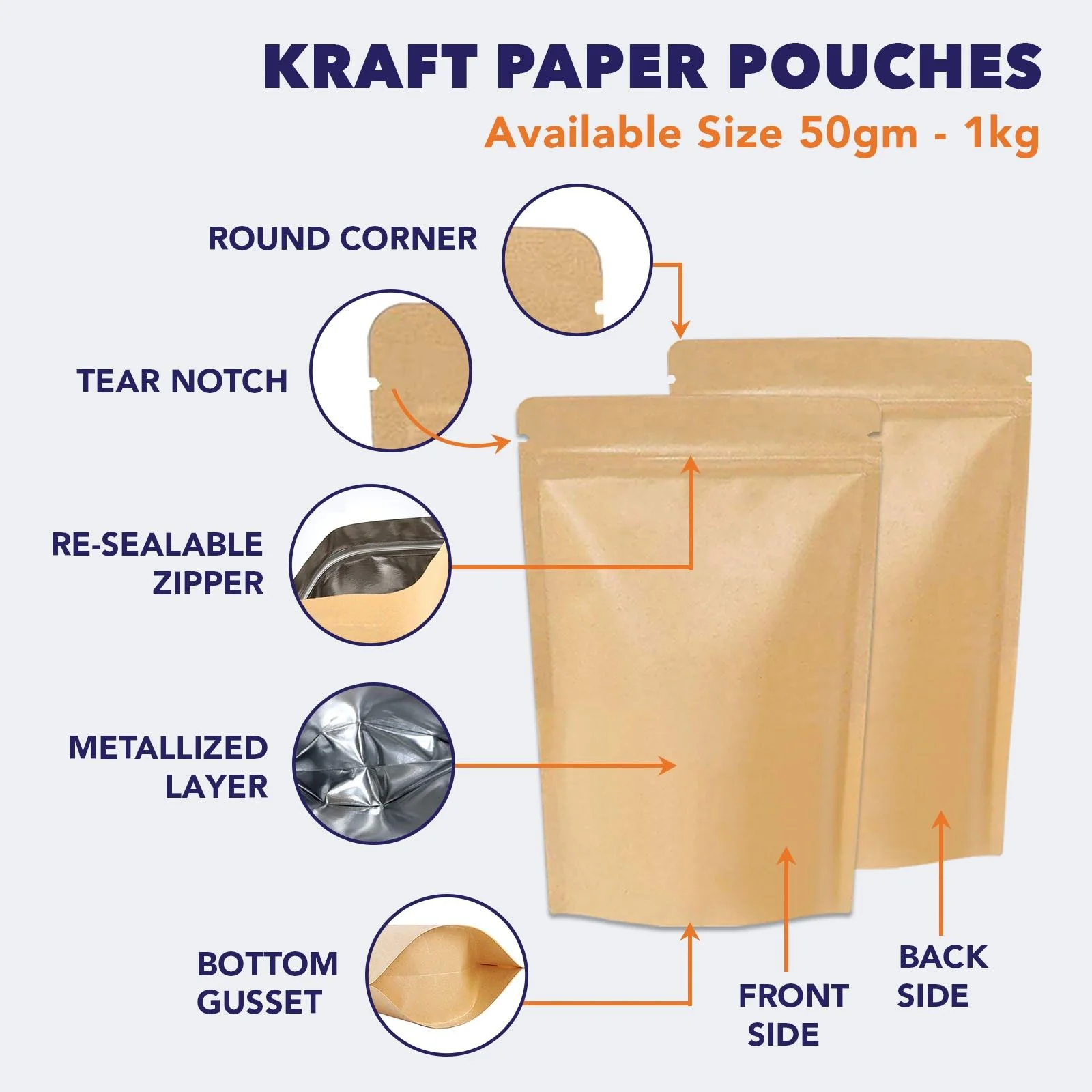 Both Side Kraft Paper Stand Up Zipper Pouch - Image 44