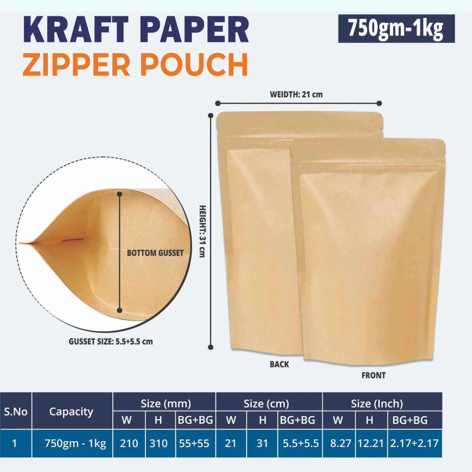 Both Side Kraft Paper Stand Up Zipper Pouch - Image 51