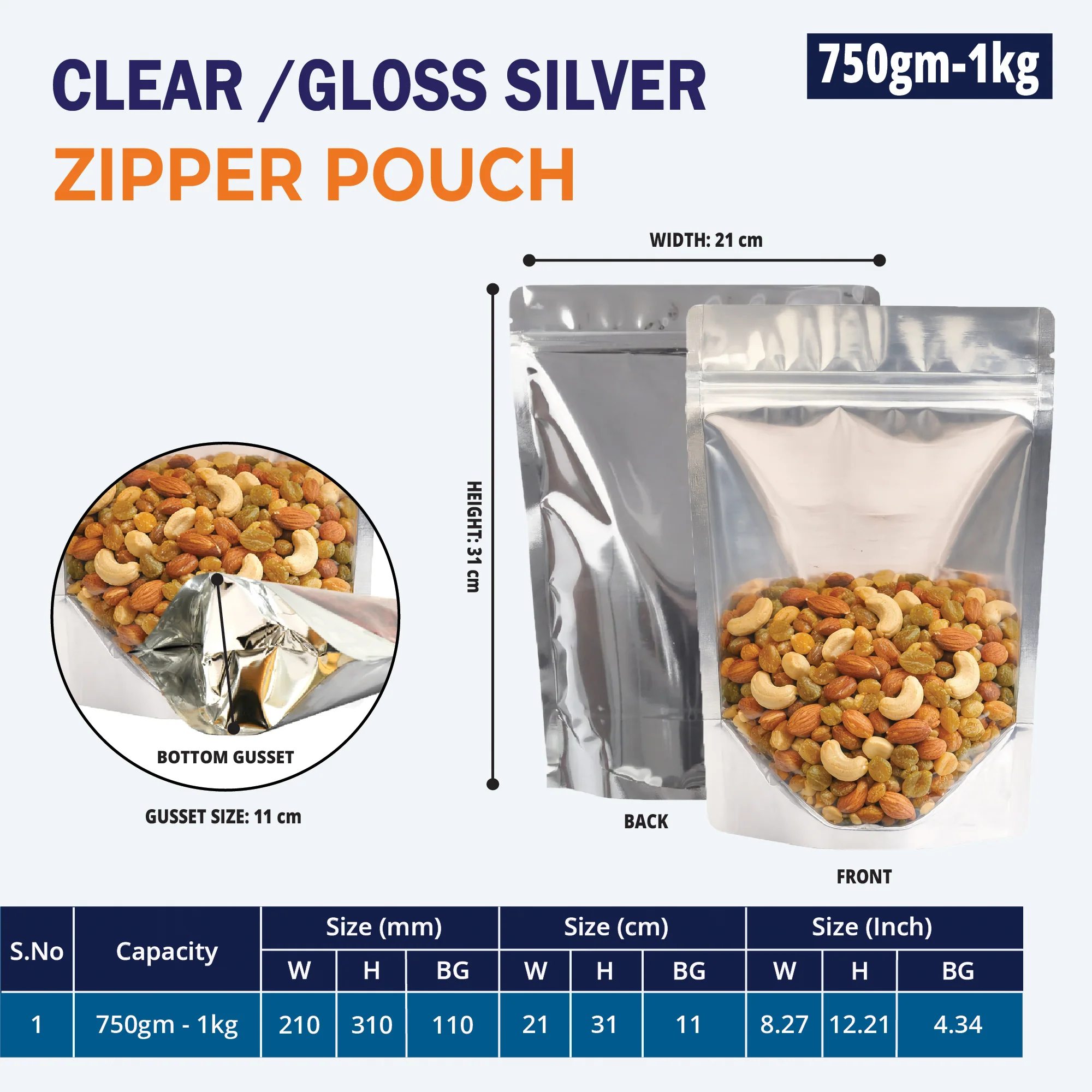 Clear /Gloss Silver Stand Up Zipper Pouch - Image 51