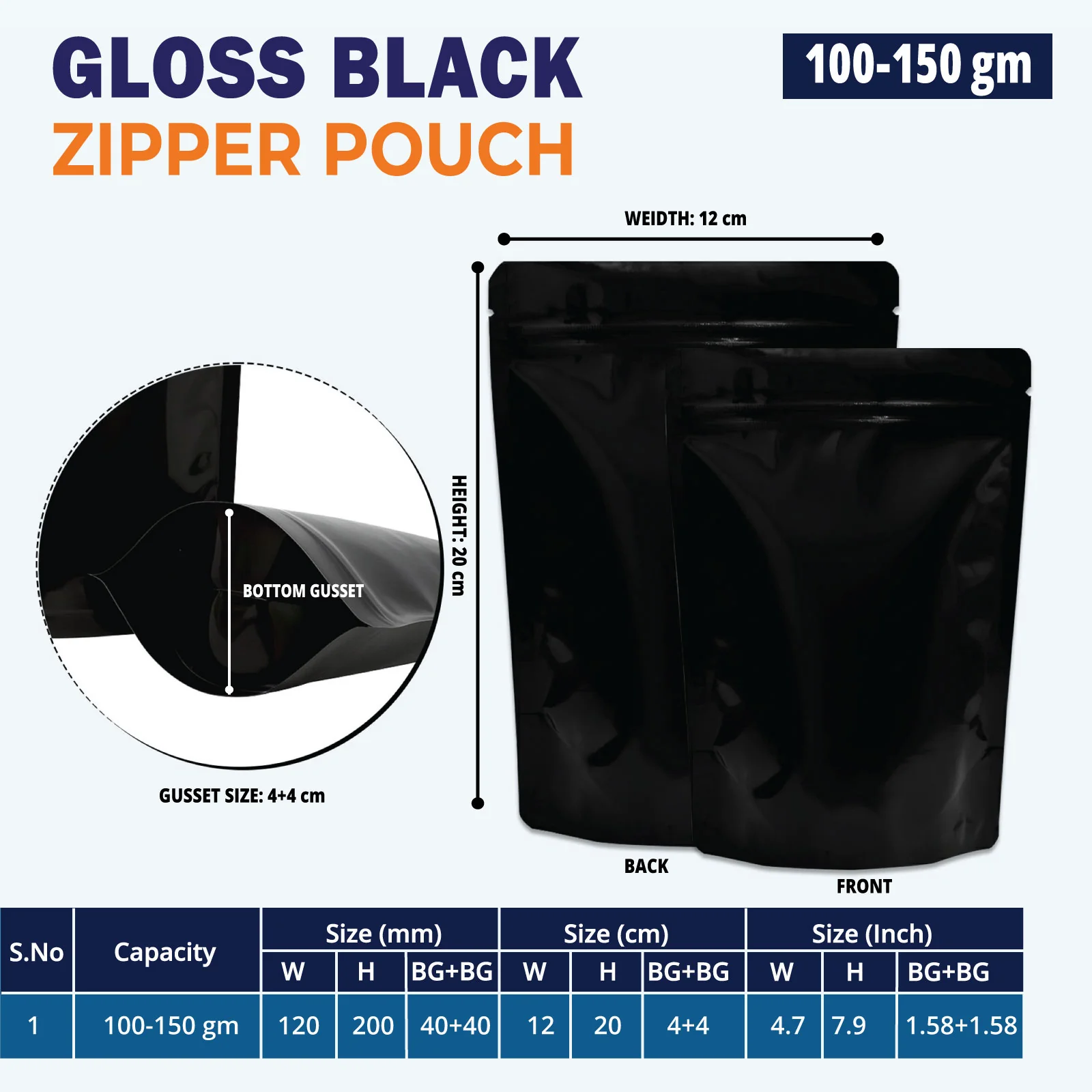 Both Side Gloss Black Stand Up Zipper Pouch - Image 19