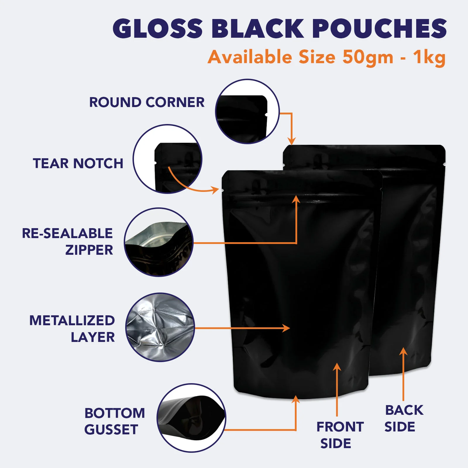 Both Side Gloss Black Stand Up Zipper Pouch - Image 36