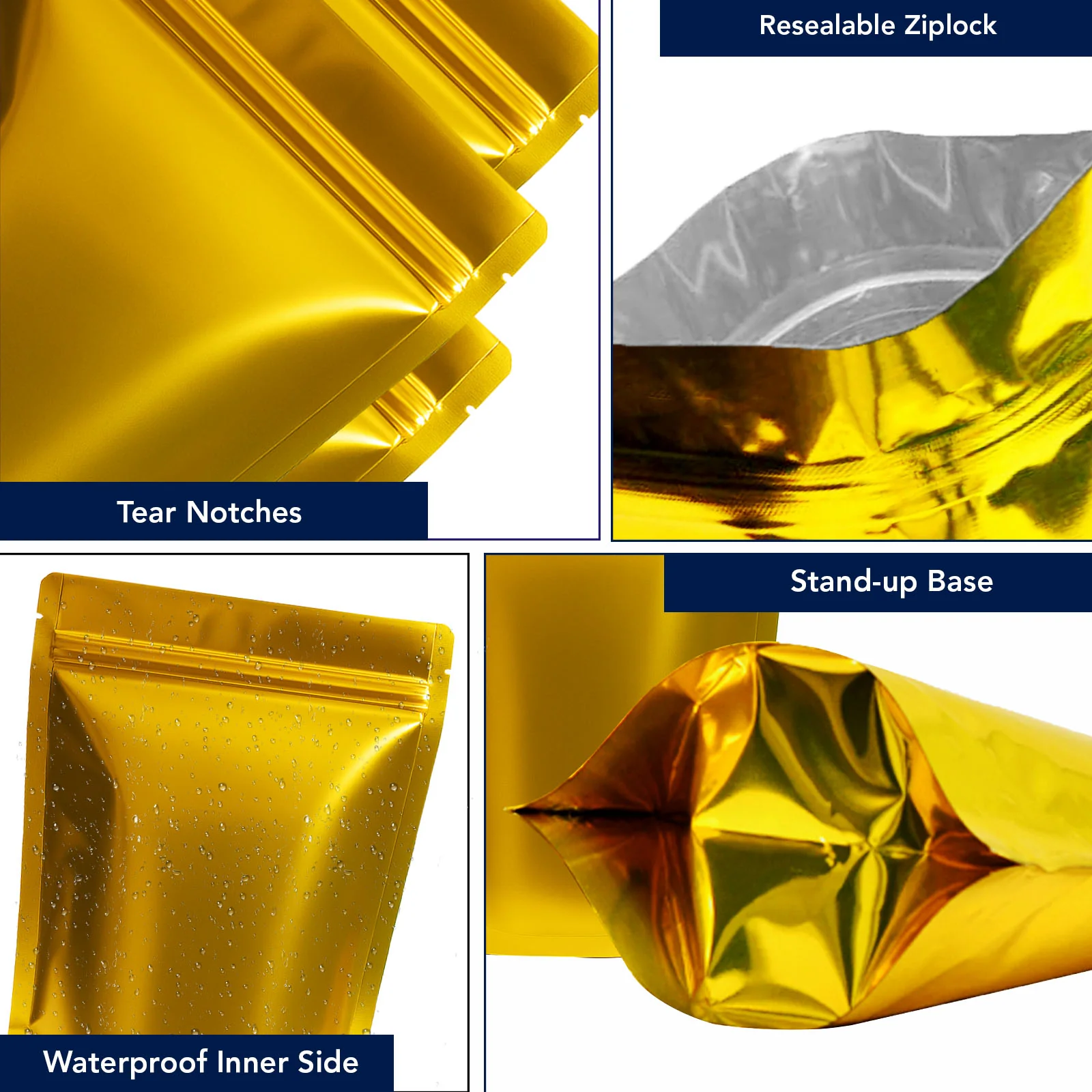 Both Side Gloss Gold Stand Up Zipper Pouch - Image 19
