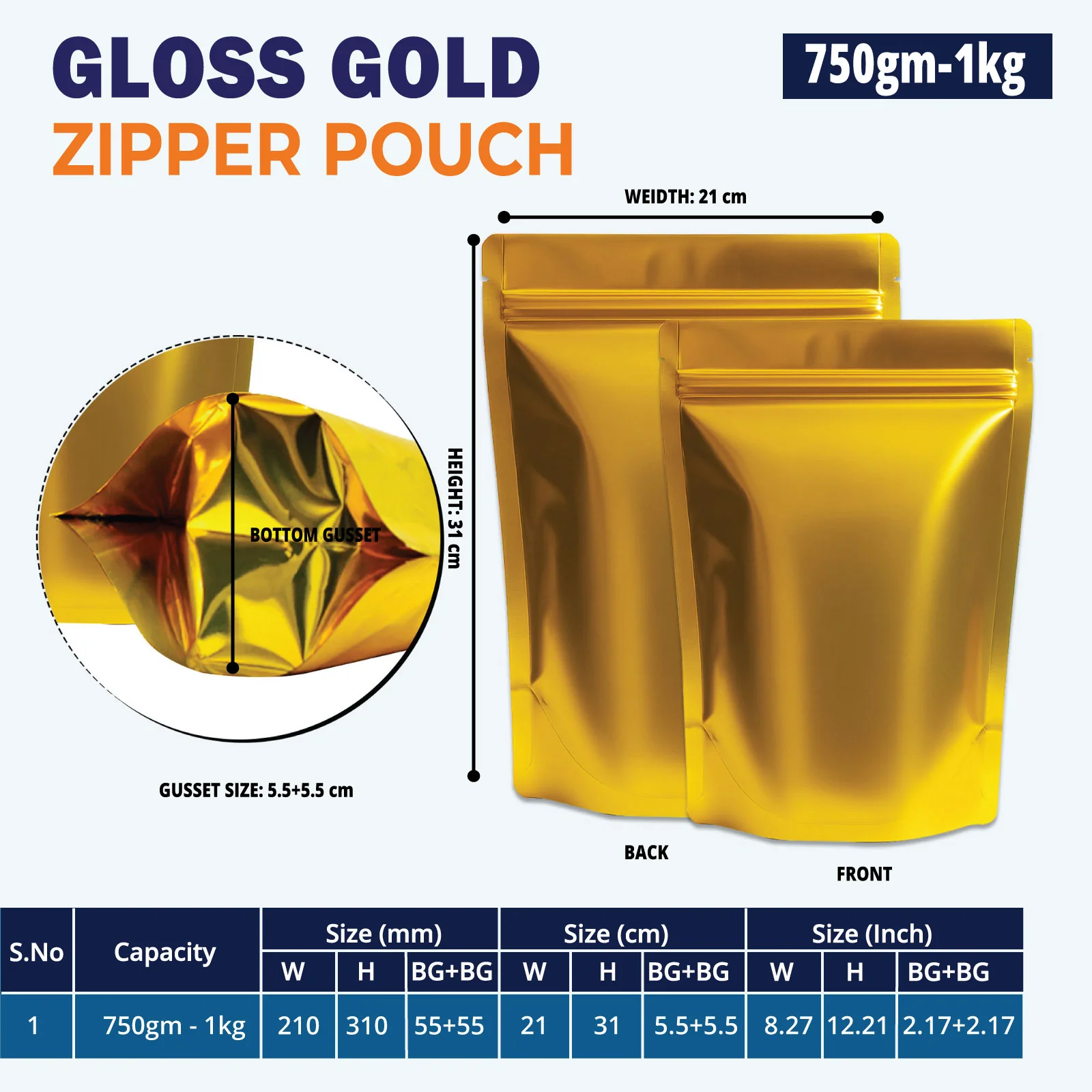 Both Side Gloss Gold Stand Up Zipper Pouch - Image 53