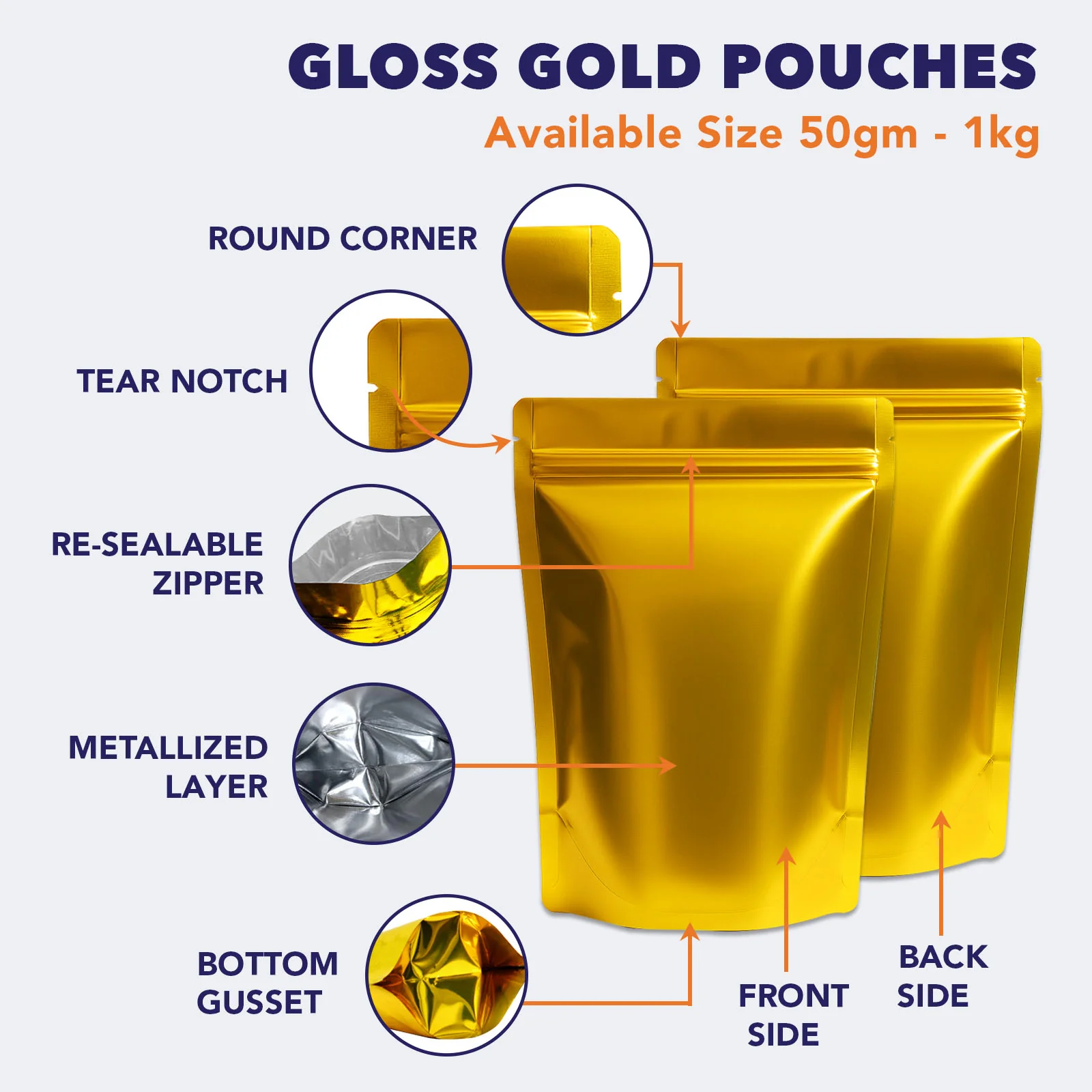 Both Side Gloss Gold Stand Up Zipper Pouch - Image 54