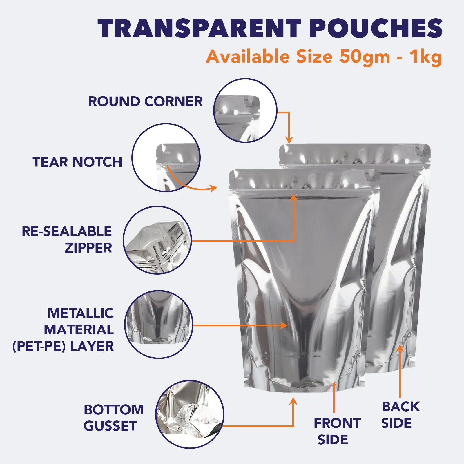 Both Side Gloss Silver Stand Up Zipper Pouch - Image 12