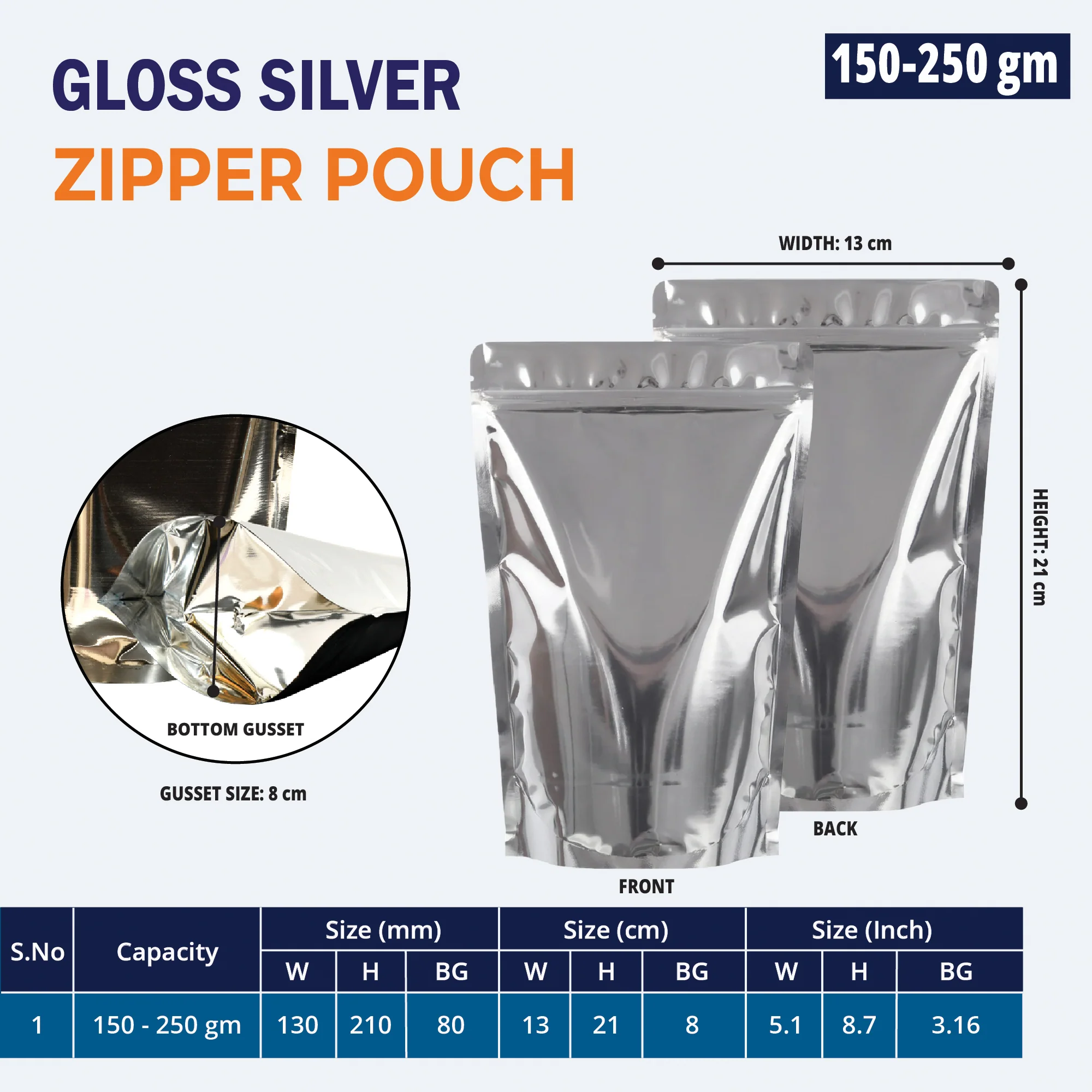 Both Side Gloss Silver Stand Up Zipper Pouch - Image 27