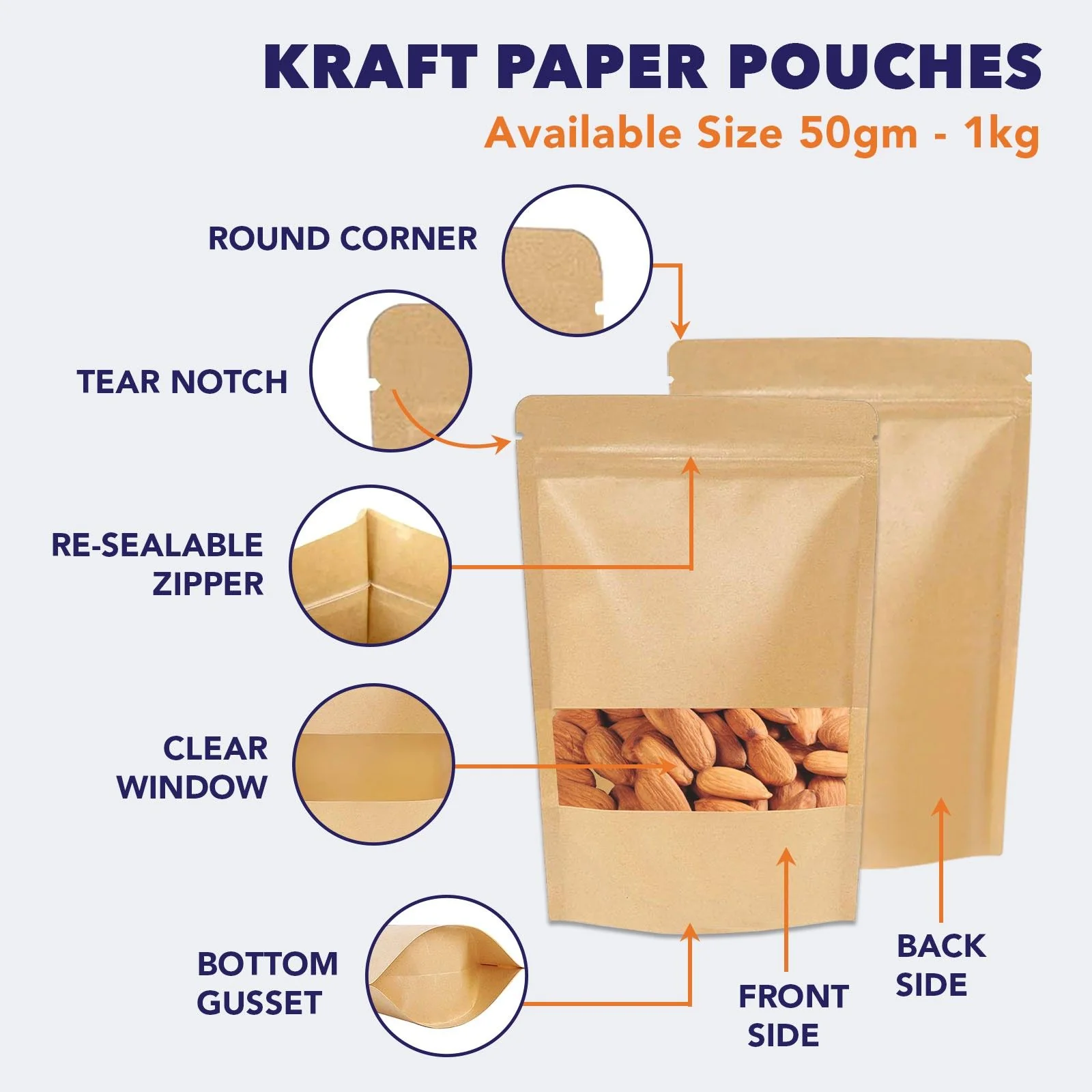 Kraft Paper Stand Up Zipper Pouch With Window - Image 46