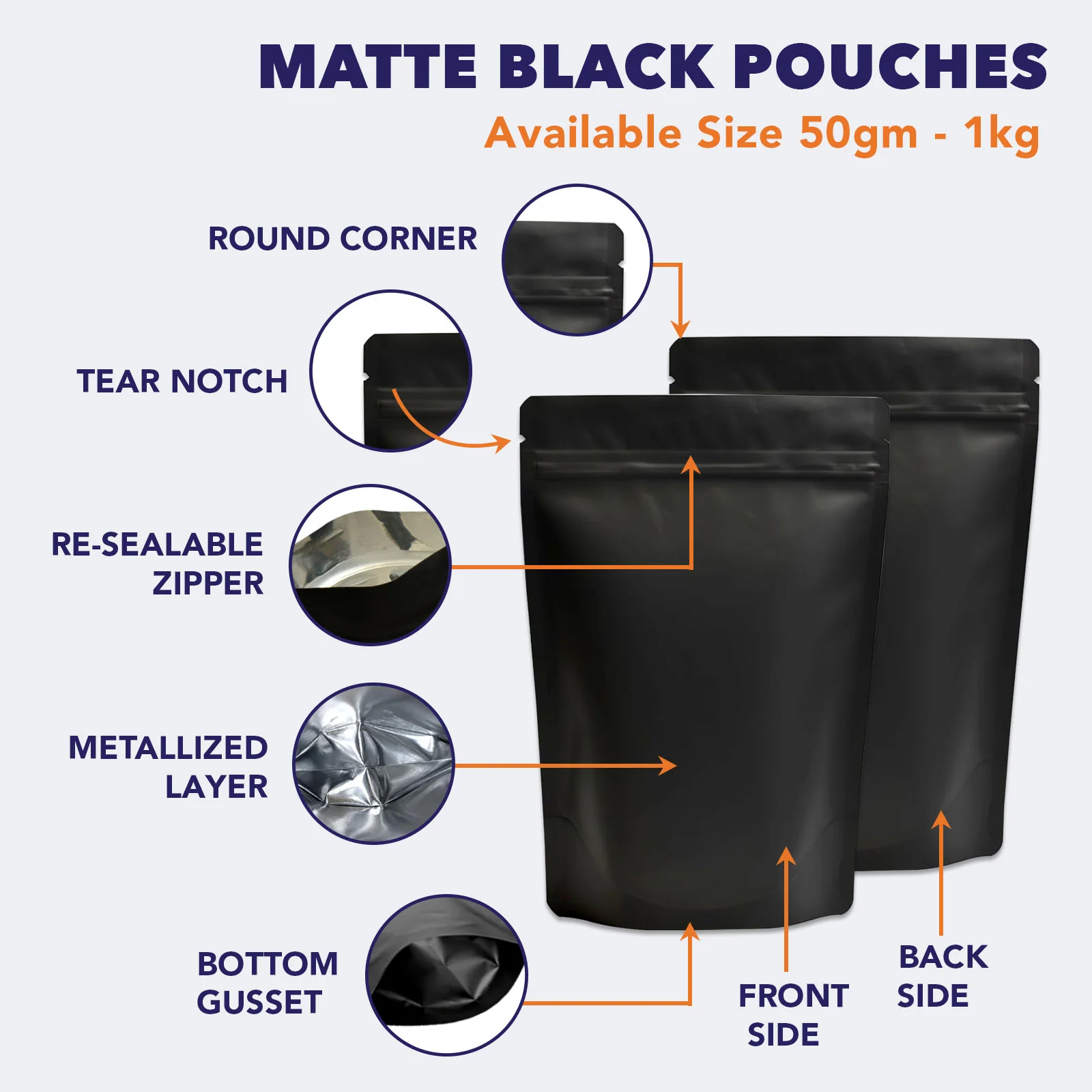 Both Side Matte Black Stand Up Zipper Pouch - Image 4