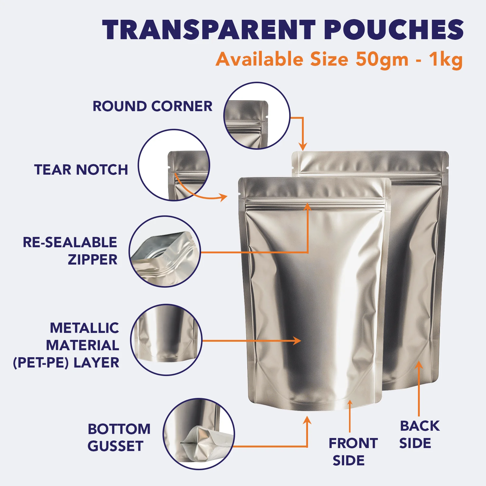 Both Side Matte Silver Stand Up Zipper Pouch - Image 28