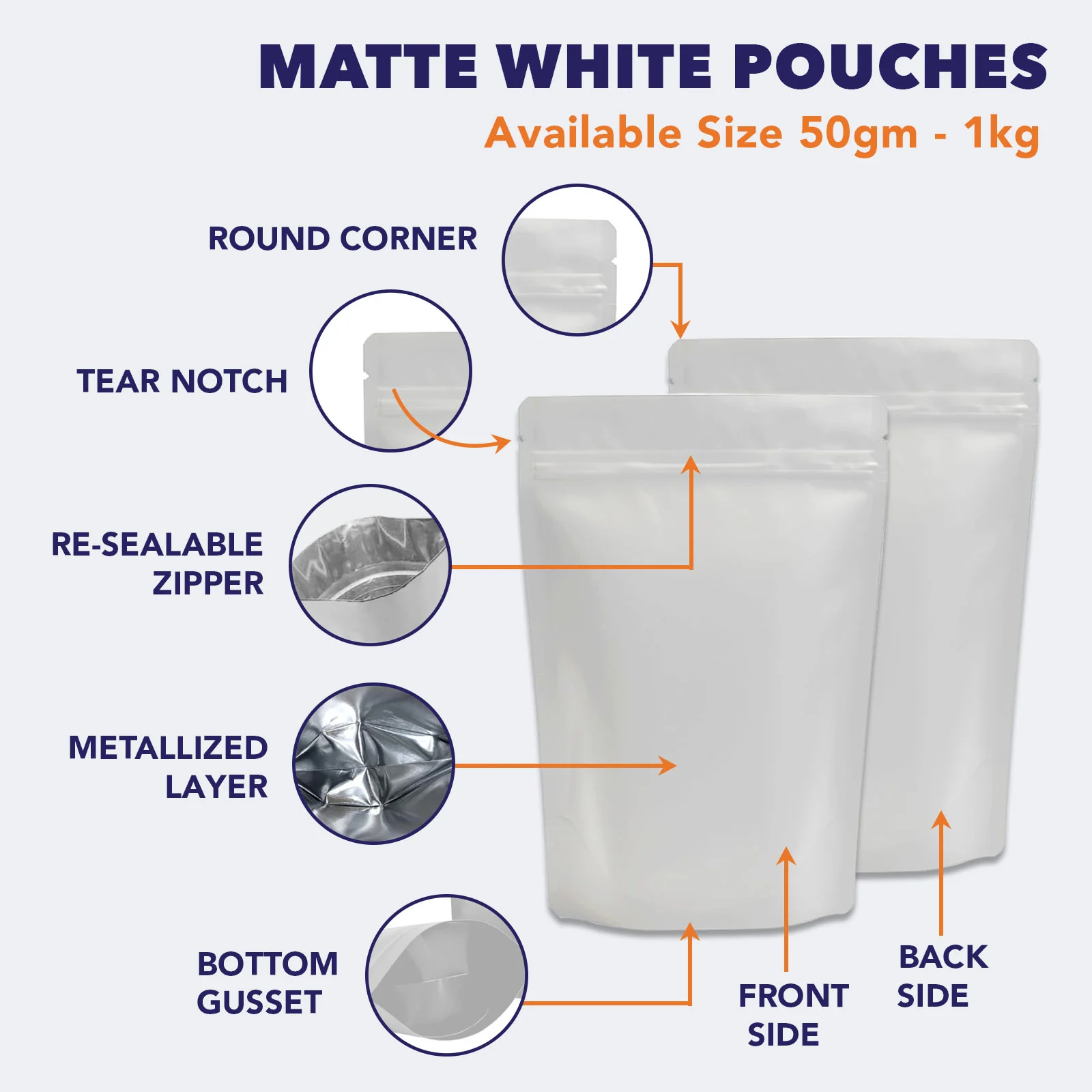 Both Side Matte White Stand Up Zipper Pouch - Image 20
