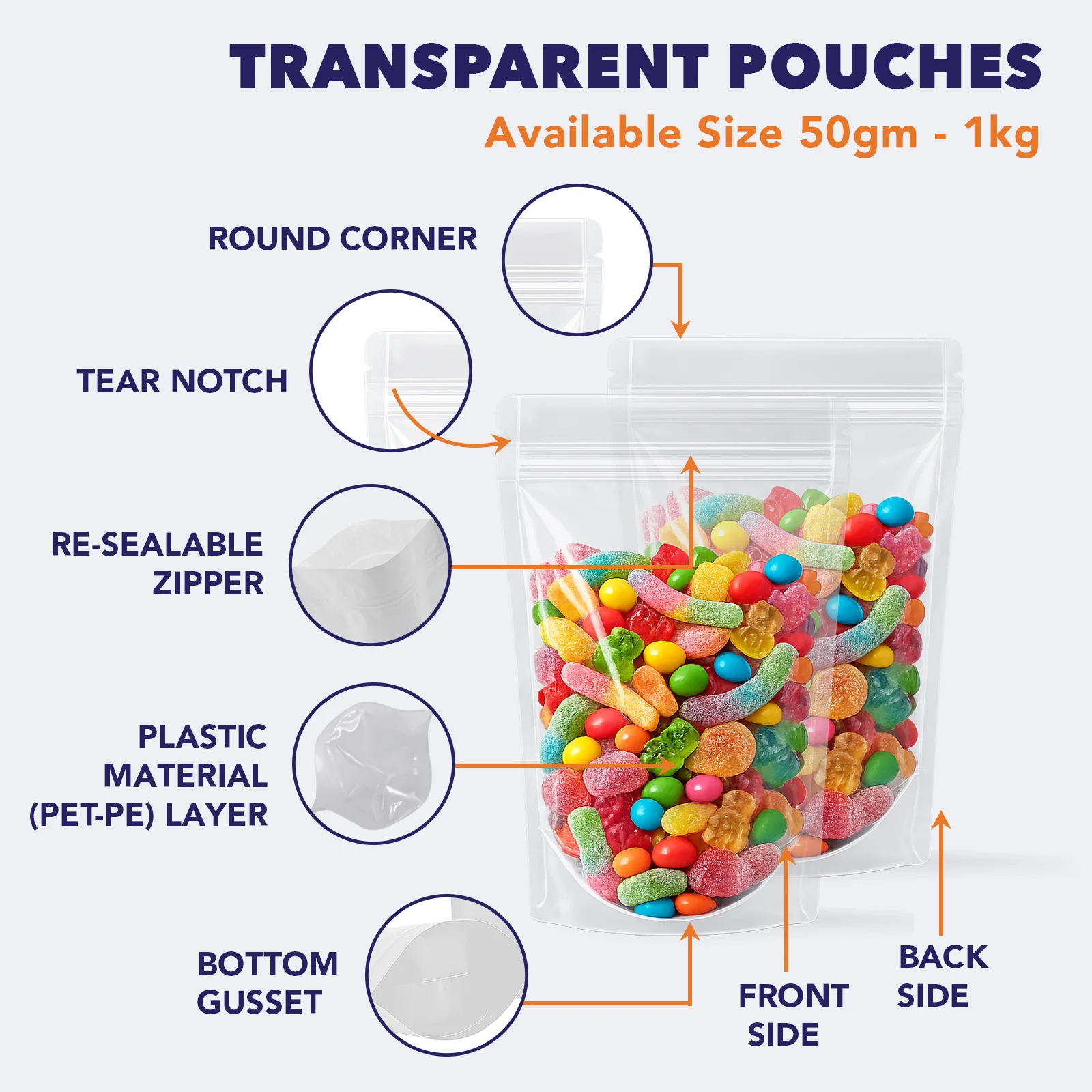 Both Side Transparent Stand Up Zipper Pouch - Image 28